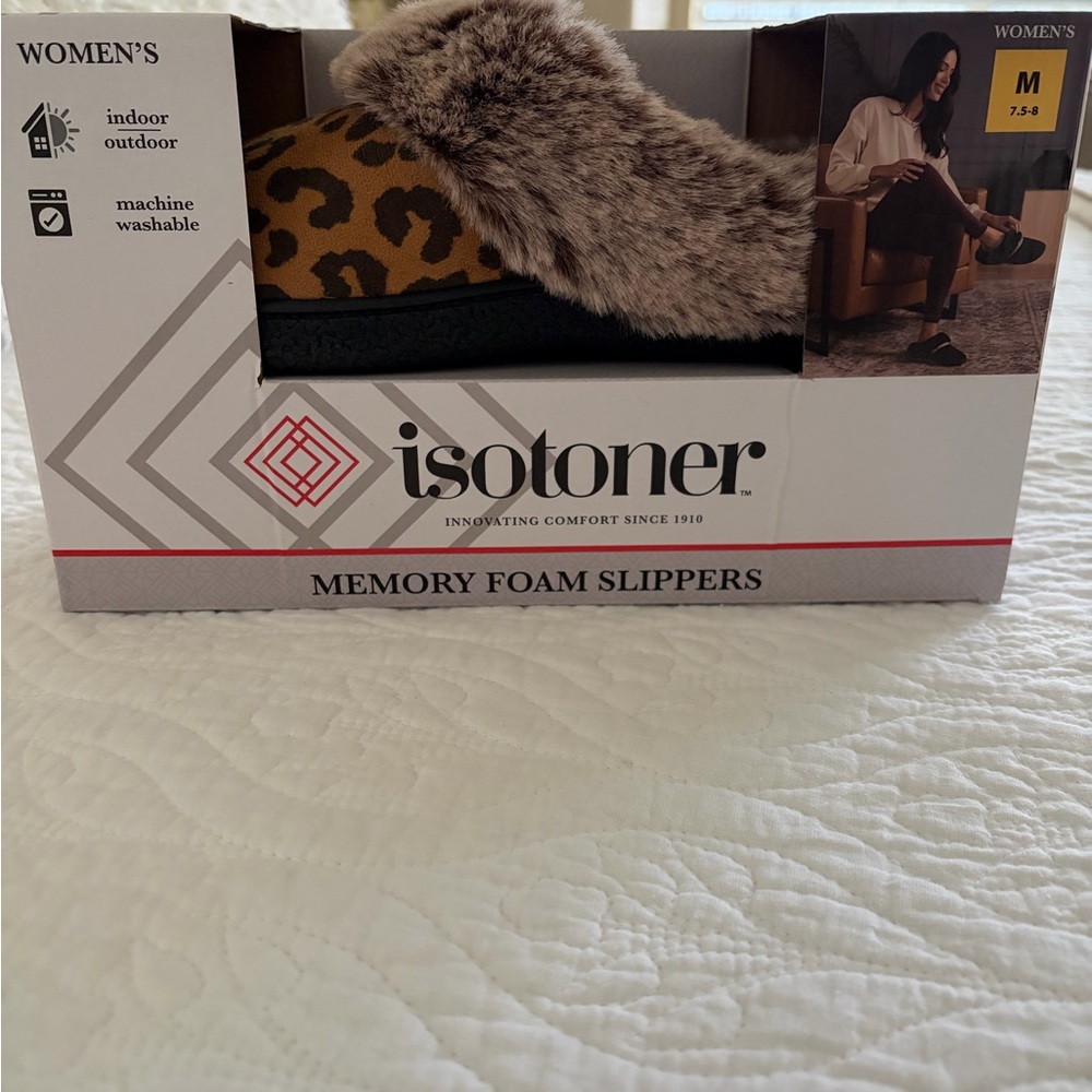 Isotoner Memory Foam Slippers with Faux Fur